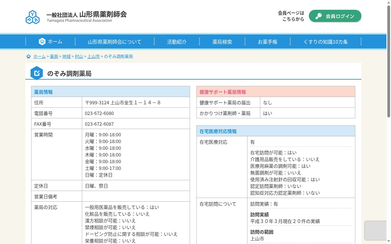 のぞみ調剤薬局の公式サイトのスクリーンショット